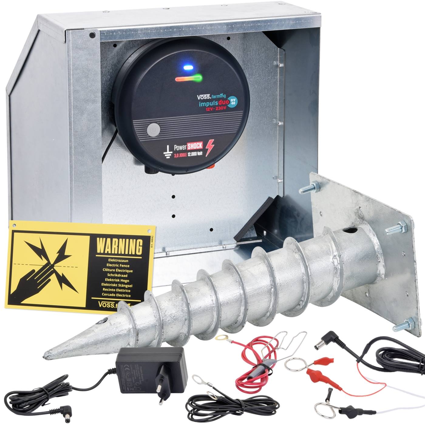 VOSS.farming set: 12V apparaat + doos + elektrische staak + tester + waarschuwingsbord + accessoires.
