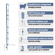 AKO TitanNet Premium Plus 50 m schapennet 90 cm, 14 versterkte palen, dubbele punt, blauw-wit