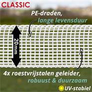 Schrikdraadlint "CLASSIC" 20 mm, 200 meter wit lint met 4x 0,16 RVS geleiders