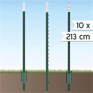 10x VOSS.farming T-post, t-paal, 213 cm, groene metalen weidepaal, afrasteringspaal, omheiningspaal