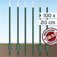 100x VOSS.farming T-post, t-paal, 213 cm, groene metalen weidepaal, afrasteringspaal, omheiningspaal