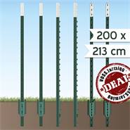200x VOSS.farming T-post, t-paal, 213 cm, groene metalen weidepaal, afrasteringspaal, omheiningspaal