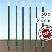 50x VOSS.farming T-post, t-paal, 213 cm, groene metalen weidepaal, afrasteringspaal, omheiningspaal