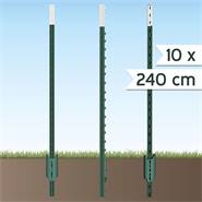 10x VOSS.farming T-post, t-paal, 240 cm, groene metalen weidepaal, afrasteringspaal, omheiningspaal