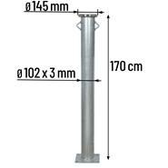 Growi®-vastzetpaal, 170 cm hoog, ronde buis Ø 102 mm, met voetplaat – ideaal voor de poets- en wasplaats.
