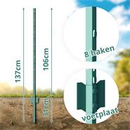 8x VOSS.farming U-profiel metalen palen 137 cm, afrasteringpalen voor gaashekwerk tot 106 cm