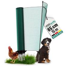 VOSS.farming klassieke grensafscheiding 15m, 65cm hoog, groen, 9 palen, veiligheidsnet zonder elektriciteit - geschikt als afrastering voor dieren zoals kippen en honden op het gazon.