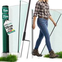 VOSS.farming klassieke grensafscheiding met deur, 120cm hoog, groen, zonder elektriciteit, 2 bovenkanten; ideaal als groene afrasteringsset voor de tuin of het hondengebied.