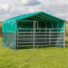 VOSS.farming weidetent met paneelhekken en -dak, met dakzeil en windbreeknetten + poort, 3x3,6m