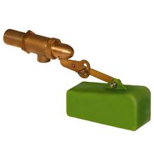 Kerbl vlotterafsluiter 1/2" 4l/min, hoge druk 1-5 bar, voor vlotterdrinkers met groene kunststof vlotter op verstelbare metalen arm.