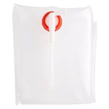 Een transparante, opvouwbare plastic watercontainer van 10 liter met een rood deksel, witte tuit en kraan (10 liter opvouwbare watercontainer met kraan, waterbus).