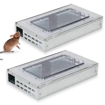 2x Muizenval om muizen levend te vangen, verzinkt met kijkvenster