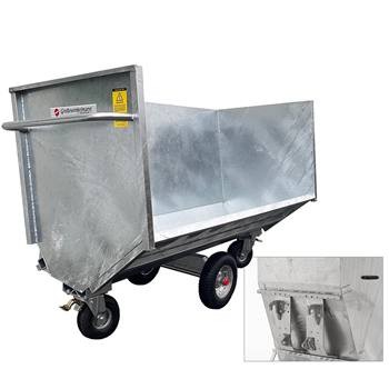 De GROWI®-grootruimte-kuli (240 cm breed, 105 cm diep) van Growi is voorzien van een Euro-bevestiging voor tractoren, een verzinkt metalen oppervlak, wielen voor eenvoudig manoeuvreren en gedetailleerde montagebeugels.