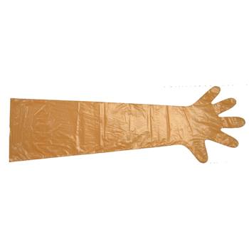 Wegwerphandschoenen "VETbasic", oranje, 90cm, 100 stuks, veterinaire opvoel, onderzoeks handschoen