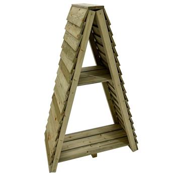 Het brandhoutrek is een groen geïmpregneerd driehoekig brandhoutrek van 78x39x116cm.