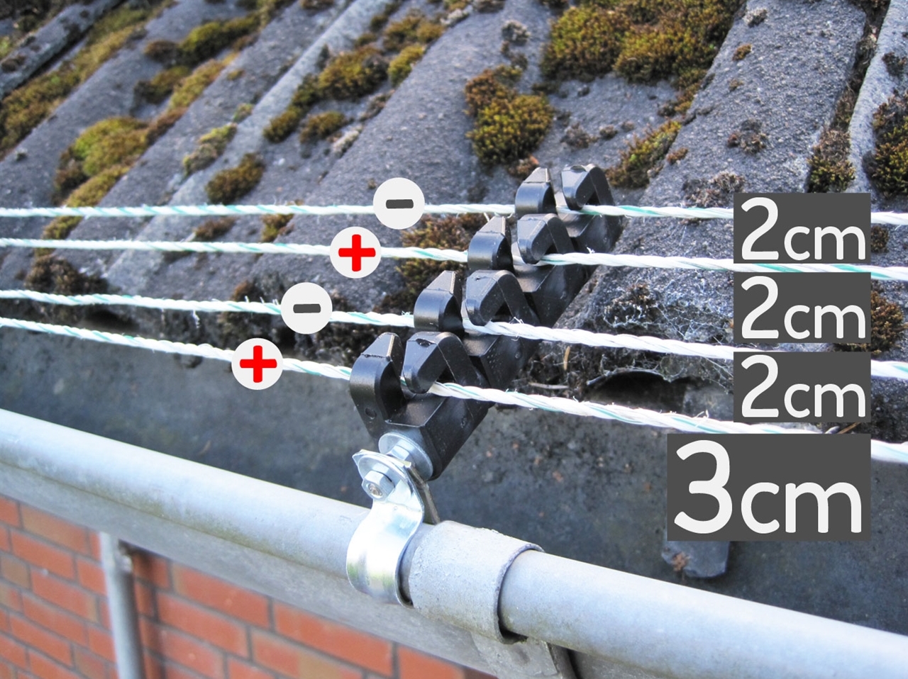 Bei Berührung von zwei Leitern bekommt der Marder den Stromimpuls. Die Dachrinne dient als Masseleiter.
